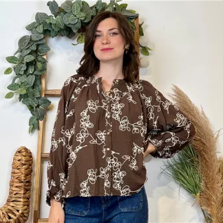 Chemise Brodée By One (T36-T38) (marron)