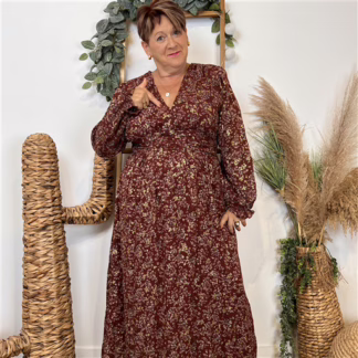 Robe Maëlle fleurettes (T40-T48) (marron)