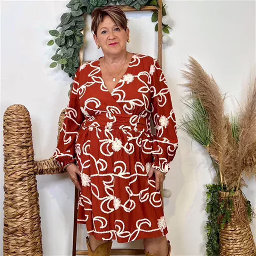 K096- Robe unie brodée (T40-T48) (rouille) – Image 8