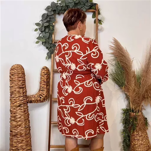 K096- Robe unie brodée (T40-T48) (rouille) – Image 3