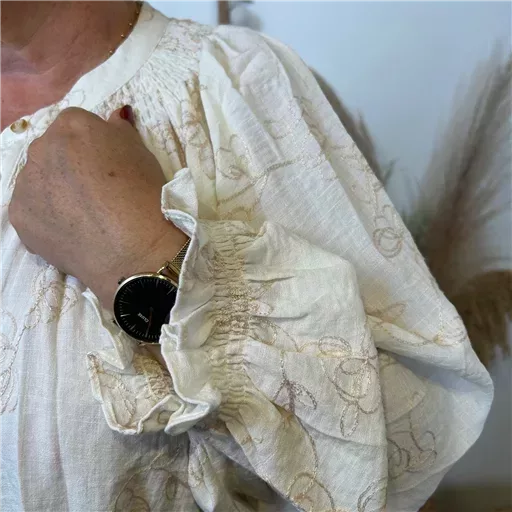 K075- Chemise Brodée By One (T40-T48) (beige) – Image 6