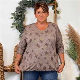 Pull imprimé "Coraux" (GT) 🇮🇹 (taupe)