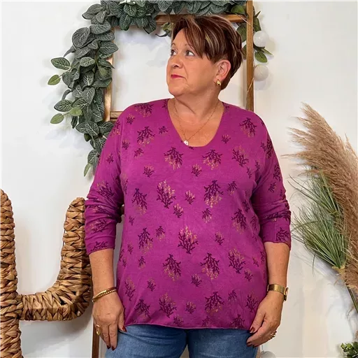 Z128. Pull imprimé "Coraux" (GT) 🇮🇹 (fuchsia) – Image 4