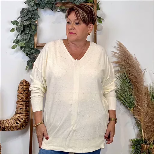 Z118- Pull Christy Pailleté Grande Taille (ecru) – Image 6