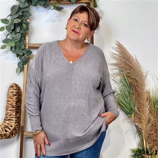 Pull Christy Pailleté Grande Taille (gris)