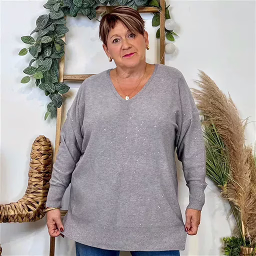 Z118- Pull Christy Pailleté Grande Taille (gris) – Image 6