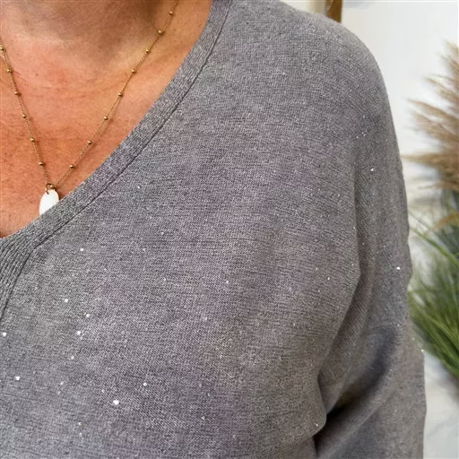Z118- Pull Christy Pailleté Grande Taille (gris) – Image 7