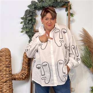 Chemisier Visage Abstrait (blanc)