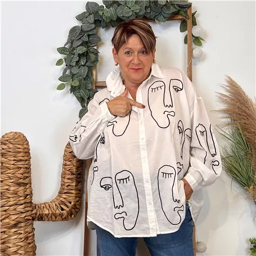 Chemisier Visage Abstrait (blanc)