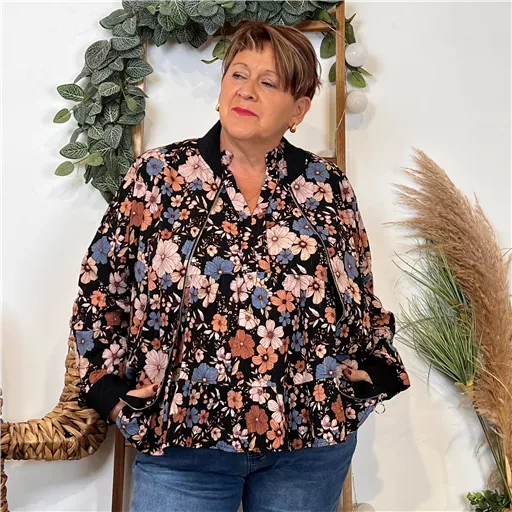 K103- Bomber By One imprimé Floral (T40-T48) (noir) – Image 6