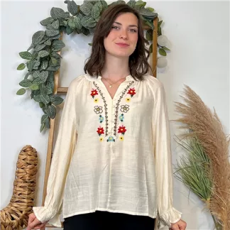 Blouse brodée "Version Féminin" (T36-T40) (ecru)