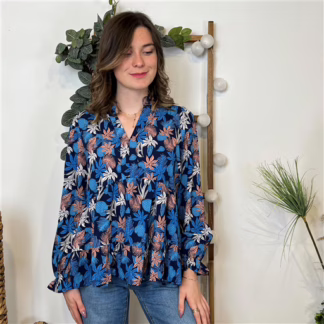 Blouse By One imprimé tropical (bleu royal)