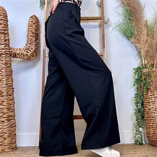 K086- Pantalon large à plis "So Sweet" (T36-T40) (noir) – Image 5