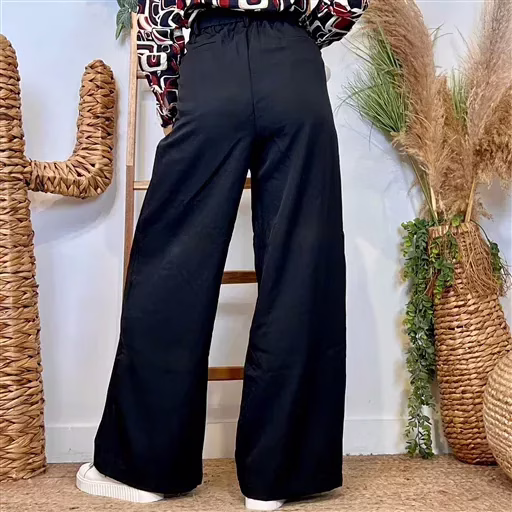 K086- Pantalon large à plis "So Sweet" (T36-T40) (noir) – Image 6