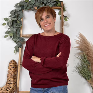 Pull col en rond Lurex Version Féminin (bordeaux)