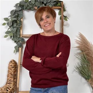 Pull col en rond Lurex Version Féminin (bordeaux)