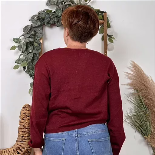 K092- Pull col en rond Lurex Version Féminin (bordeaux) – Image 4