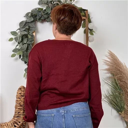 K092- Pull col en rond Lurex Version Féminin (bordeaux) – Image 4