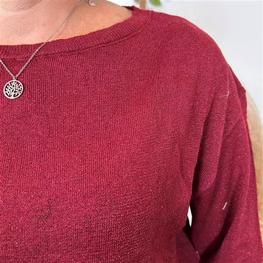 K092- Pull col en rond Lurex Version Féminin (bordeaux) – Image 5