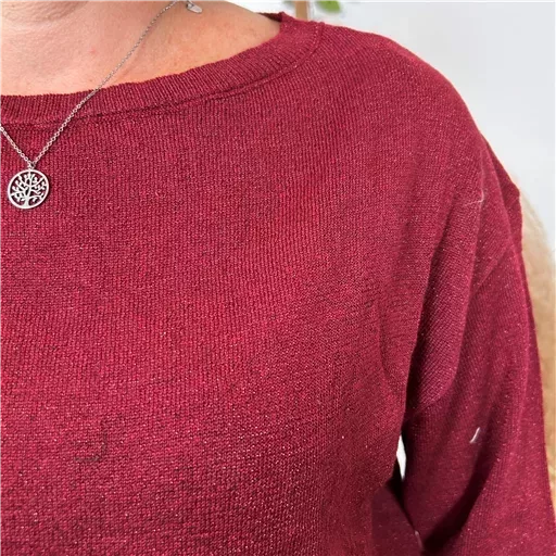 K092- Pull col en rond Lurex Version Féminin (bordeaux) – Image 5