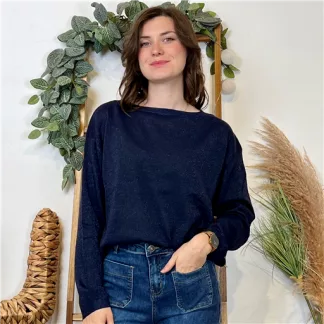 Pull col en rond Lurex Version Féminin (marine)
