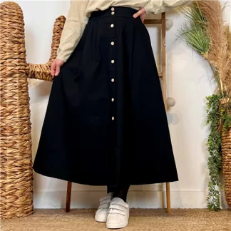 Jupe boutonnée "Maëlle" (T36-T38) (noir)