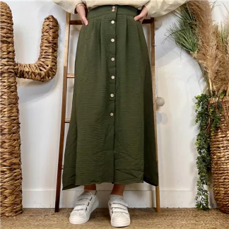 Jupe boutonnée "Maëlle" (T36-T38) (kaki)