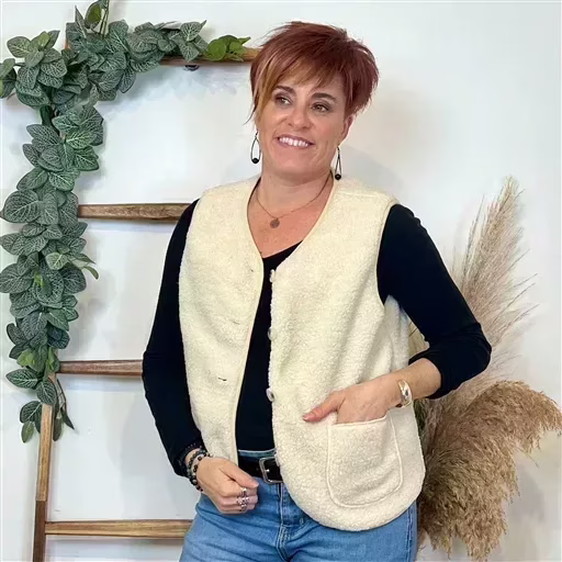 Gilet sans manche moutonné (T36-T40) (beige)