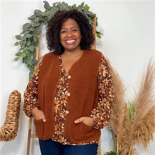 K021- Gilet sans manche moutonné (T40-T48) (rouille) Bleu Clair