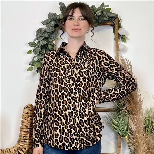 Chemise léopard By One (T36-T40) (marron)