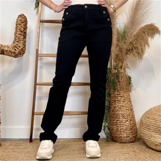 Jean coupe Droite boutons officier Voggo (T36-T44) (noir)