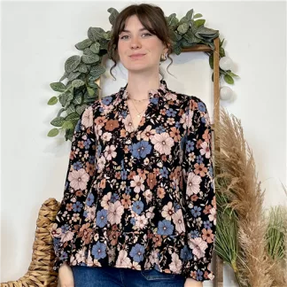 Blouse By One imprimé floral (noir)