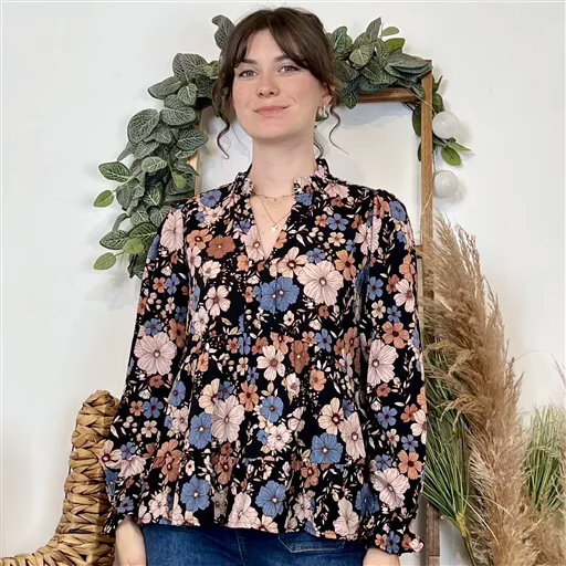 Blouse By One imprimé floral (noir)