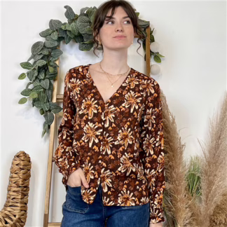 Chemise imprimé automnal (T36-T38) (marron)