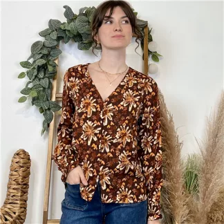 Chemise imprimé automnal (T36-T38) (marron)