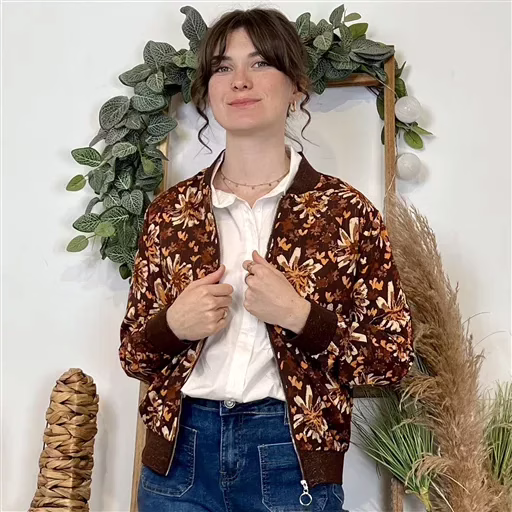 K014- Bomber By One imprimé automnal (marron) – Image 3