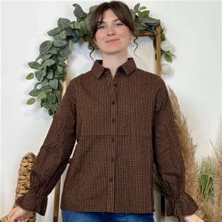 Chemisier imprimé vichy (T36-T40) (marron)