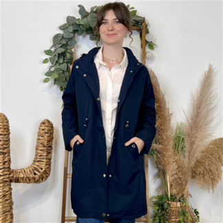 Imperméable mi-long à capuche (marine)