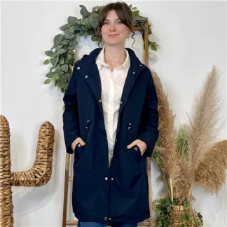 Imperméable mi-long à capuche (marine)