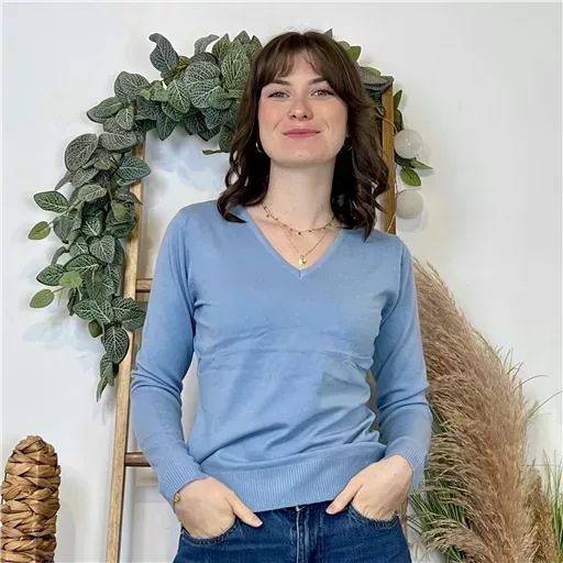 Y372- Pull FIN sans laine «Voggo» (T36-T48) (bleu ciel) – Image 2