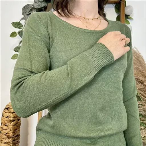 Y374- Pull Épais sans laine «Voggo» (T36-T48) (kaki) – Image 4