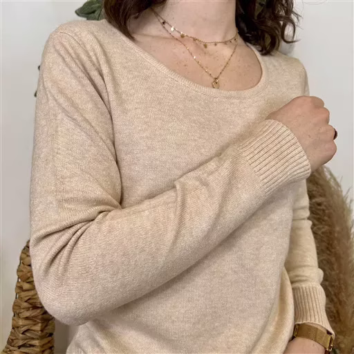 Y374- Pull Épais sans laine «Voggo» (T36-T48) (beige) – Image 4