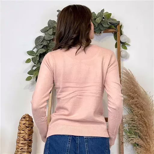 Y374- Pull Épais sans laine «Voggo» (T36-T48) (rose poudré) – Image 5
