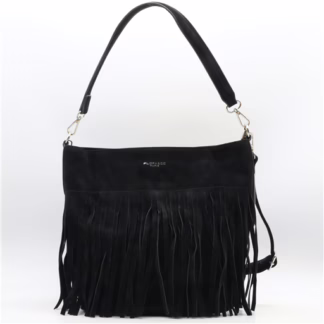 Sac à franges Flora & Co – Aspect daim (noir)