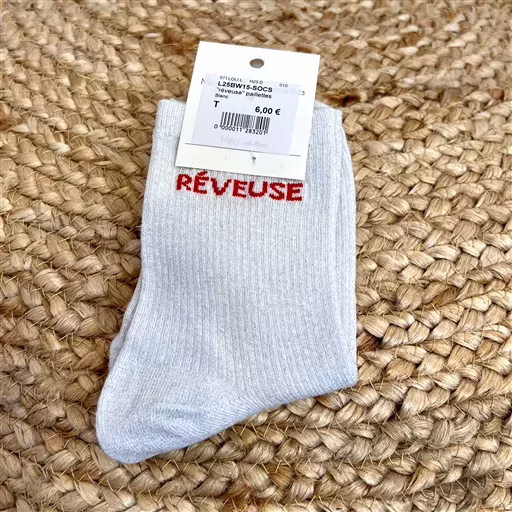 V311- Chaussettes paillettes « Rêveuse » (blanc) – Image 2