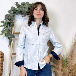 Chemise "Plumes" revers (T36-T38) (bleu ciel)
