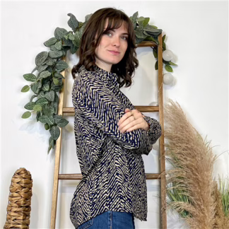 Chemise imprimé zébrée (T36-T38) (marine)