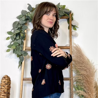 Chemisier brodé noir Maëlle (noir)