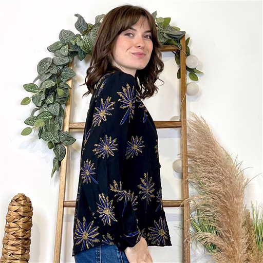 Chemisier brodé noir Maëlle (noir)