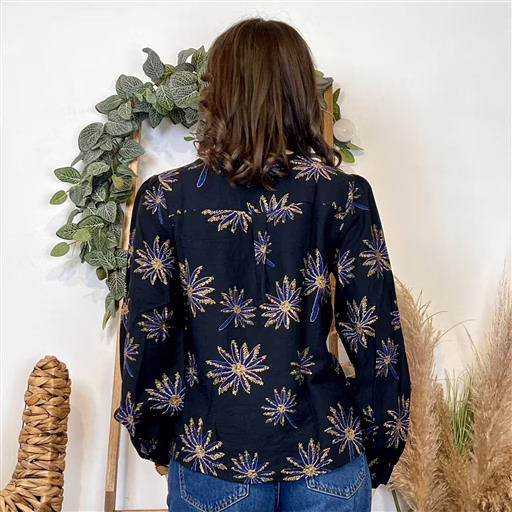 K042- Chemisier brodé noir Maëlle (noir) – Image 4